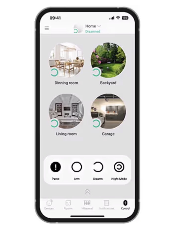 Ajax app room view showing dining room, backyard, living room and garage