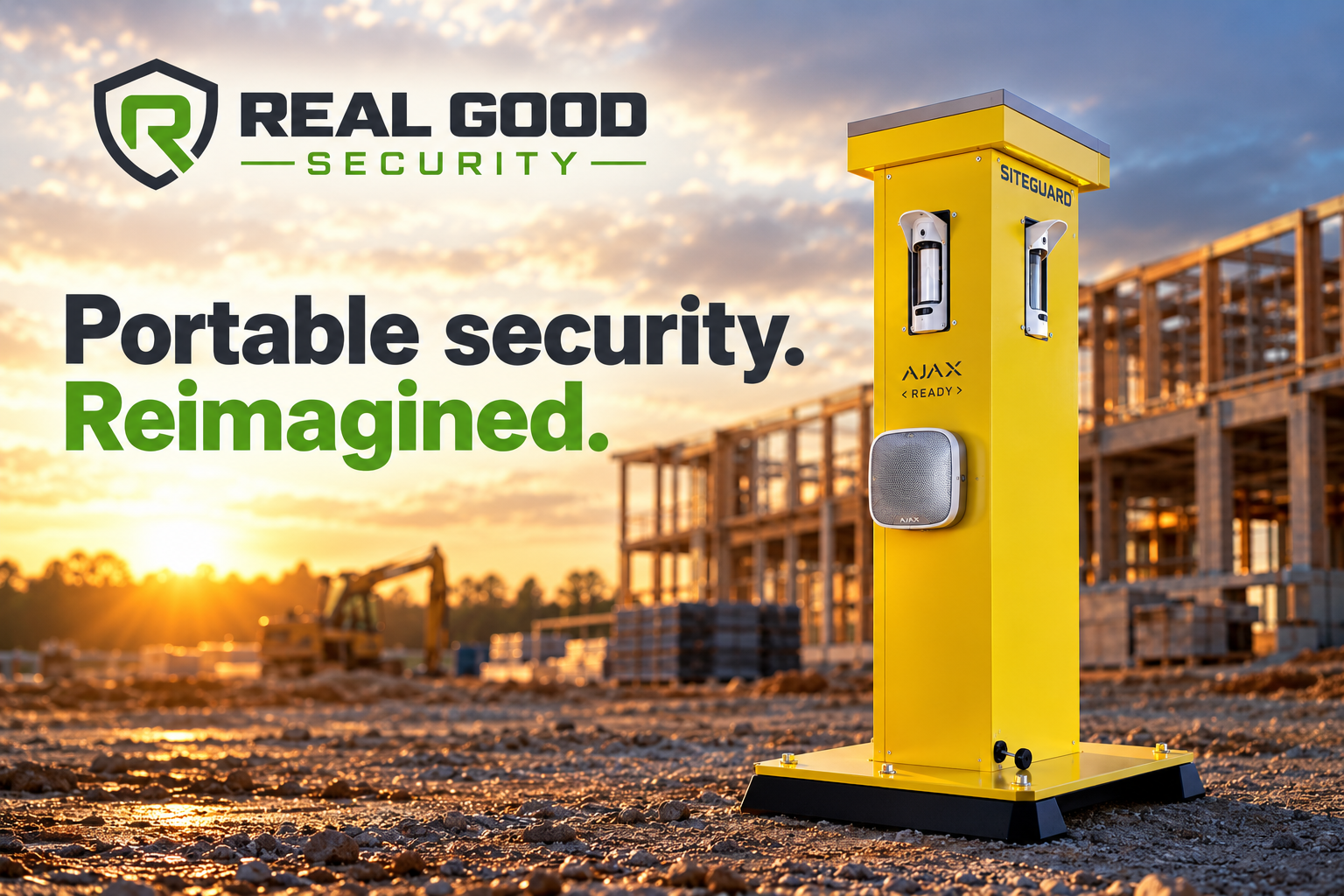 Real Good Security branded SiteGuard portable security tower